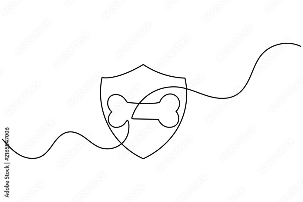 Obraz premium Webdog-bone-shield-one-line-art-pet-health-protection-icon-vectordog-bone-shield-one-line-art-pet-health-protection-icon-vector