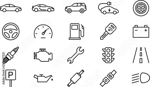 20 Automotive and Car Service Line Icons Set for Apps and Websites