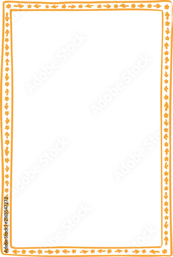 Yellow postcard frame with autumn leaf stamps. Isolated vector design element. Hand-drawn decorative clip art for posters and invitations.