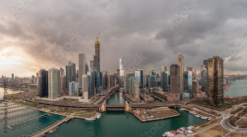 Downtown Chicago Skyline Under Dramatic Storm Clouds