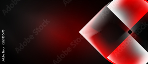 Abstract red design dominates dark background. Glossy shapes create dynamic visual effect, suggesting depth, energy, modern aesthetic.