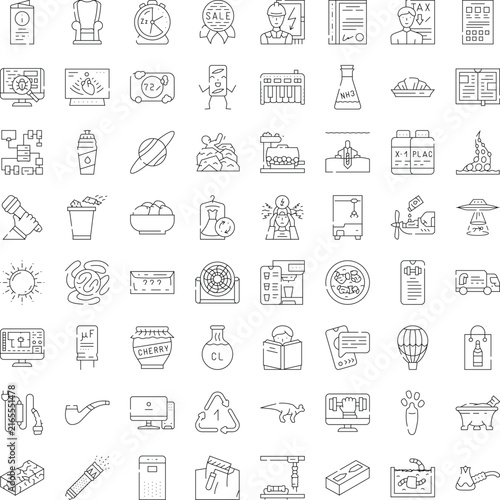 Universal linear vector icons bundle illustrating various subjects and concepts, providing a simple graphic resource for web designs, mobile applications, and digital projects
