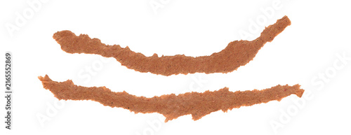 Torn kraft paper strips with rough edges and natural fiber texture