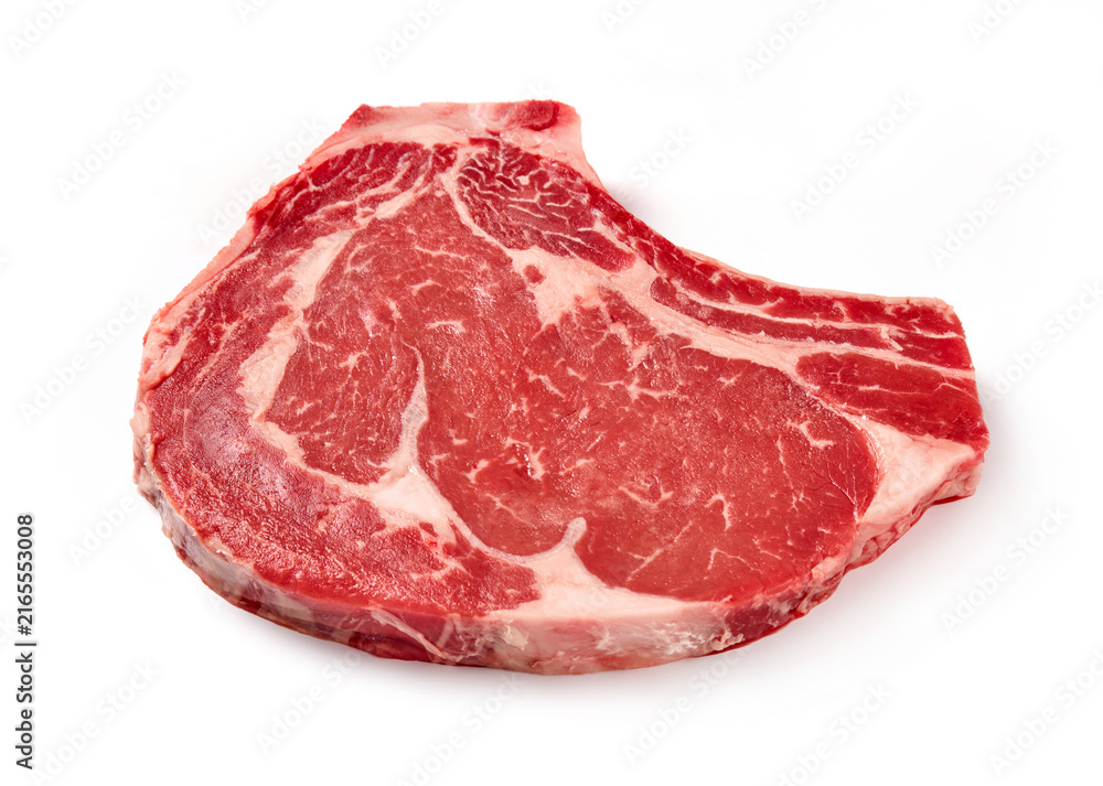 Obraz premium Raw marbled beef steak isolated on white background