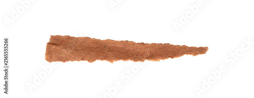 Long rustic kraft paper fragment with tapered shape and naturally frayed edges