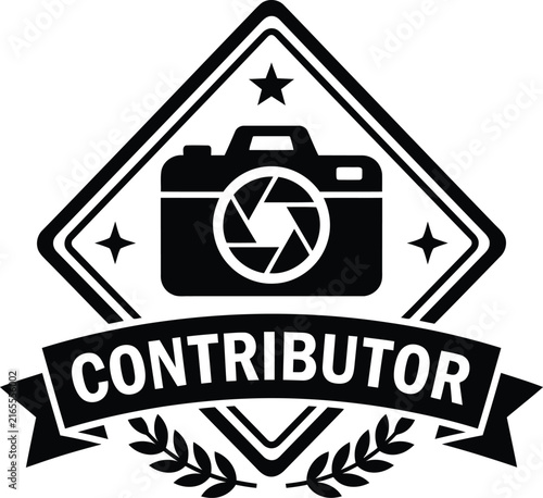Bild auf Leinwand Vintage photography contributor badge, black and white camera emblem with stars,