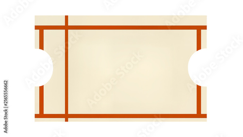 Foto Cream colored ticket with orange border lines, isolated on transparent backgroun