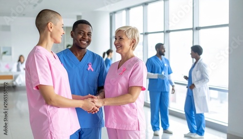 Healthcare consultation with pink ribbon awareness