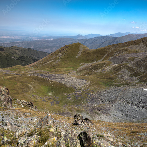 Landscape KZ, mountain, trees, green, stones, peak, blue,, clubs, forester 