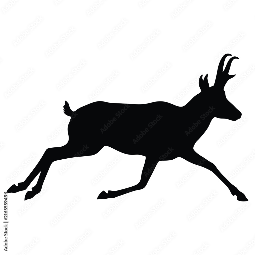 Fototapeta premium A running deer depicted as a stark black silhouette antlered animal