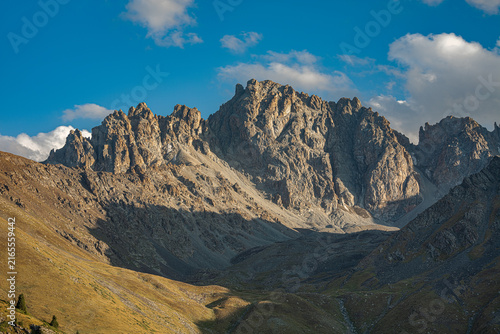 Landscape KZ, mountain, trees, green, stones, peak, blue,, clubs, forester 