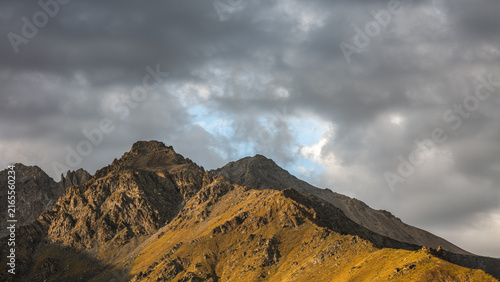 Landscape KZ, mountain, trees, green, stones, peak, blue,, clubs, forester 