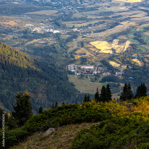 Landscape KZ, mountain, trees, green, stones, peak, blue,, clubs, forester 