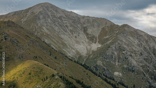 Landscape KZ, mountain, trees, green, stones, peak, blue,, clubs, forester 