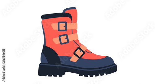 Bright Orange and Blue Hiking Boot with Black Sole.