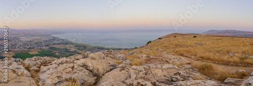 Sea of Galilee sunset panorama, from Mount Arbel