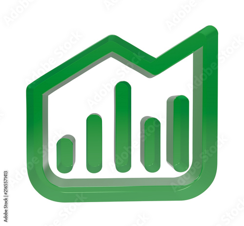 A glossy threedimensional green bar chart icon isolated on a white background transparent background