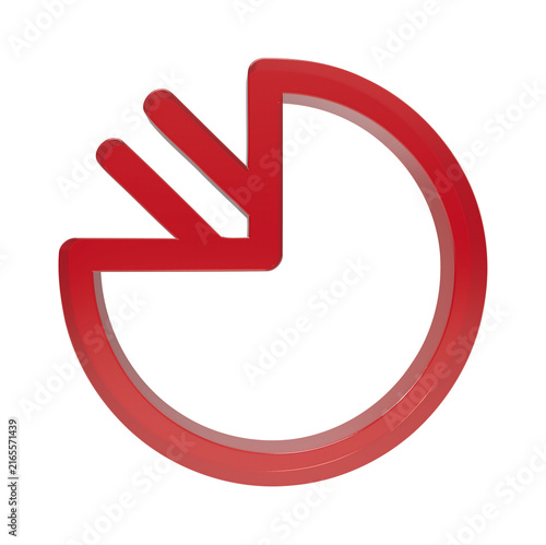 Isolated red three dimensional circular abstract icon with geometric segments transparent background