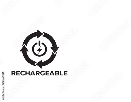 Rechargeable battery icon with power symbol inside rotating arrows circle