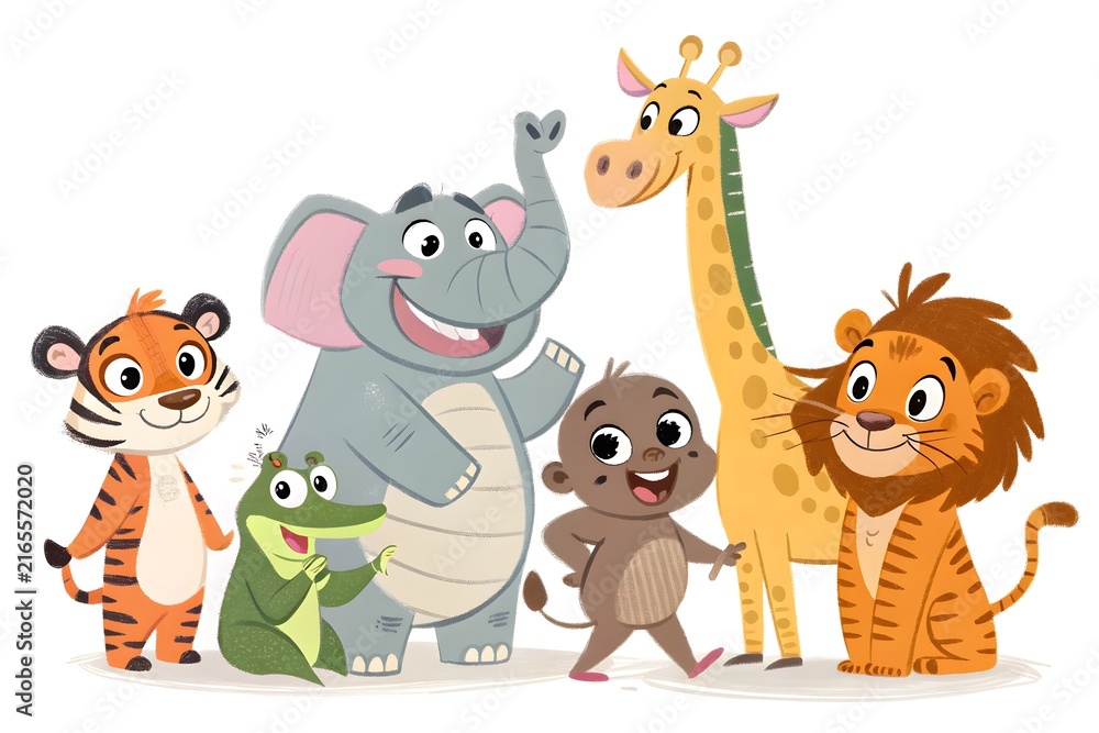 Naklejka premium Happy cartoon animals standing together