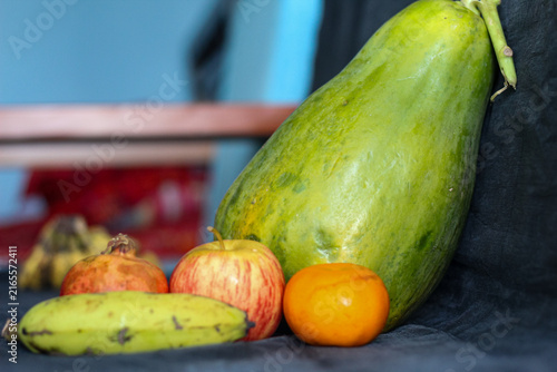 Assorted Fresh Tropical Fruits On Dark Fabric
