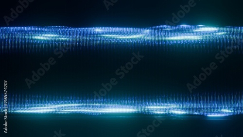 Futuristic blue digital wave frame with glowing neon lines and copy space, Abstract technology background