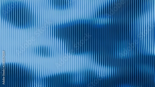 Abstract blue ribbed glass texture background with vertical lines and soft reflections