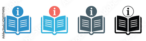 Manual book icon set, instruction guide and handbook symbols representing documentation, tutorials, reference materials, user support, help resources, and interface design.  