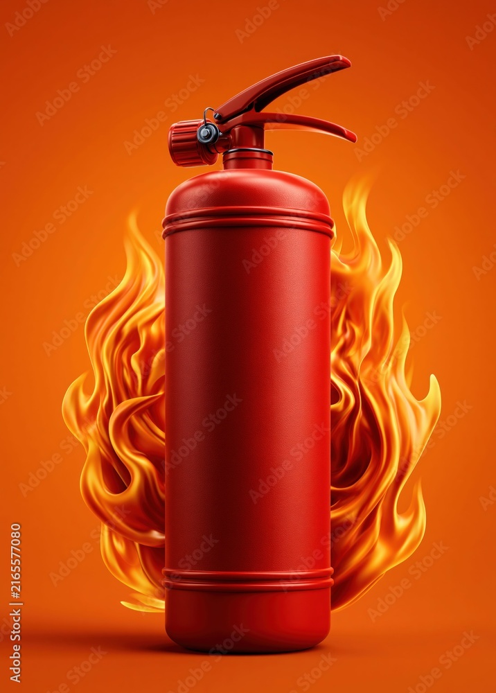 Obraz premium Fire safety equipment against dramatic flames