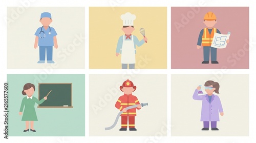 Set of diverse professional character illustrations showing various career occupations