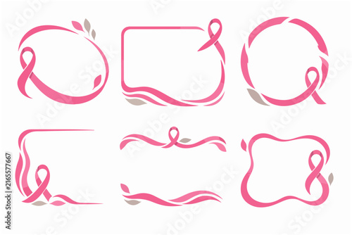 Pink ribbon awareness frame templates for breast cancer informational text and photos.
