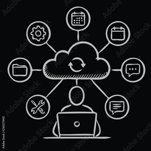 Cloud Computing Remote Work Digital Network and Business Collaboration Illustration
