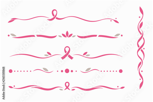 Elegant pink ribbon decorative dividers and borders for breast cancer awareness brochures.