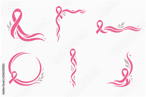 Creative pink ribbon corner frames and flourishes for medical and feminine design layouts.