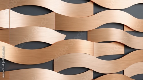 Intertwined metallic ribbons create a flowing, abstract pattern.