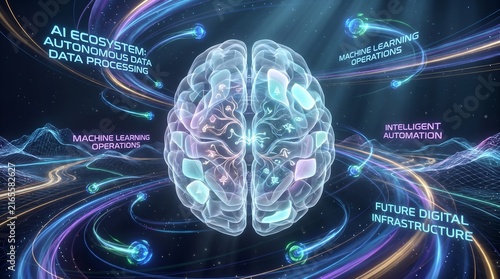 Tapety artystyczne Glowing Artificial Intelligence Brain Symbolizing Machine Learning Operations and Autonomous Data