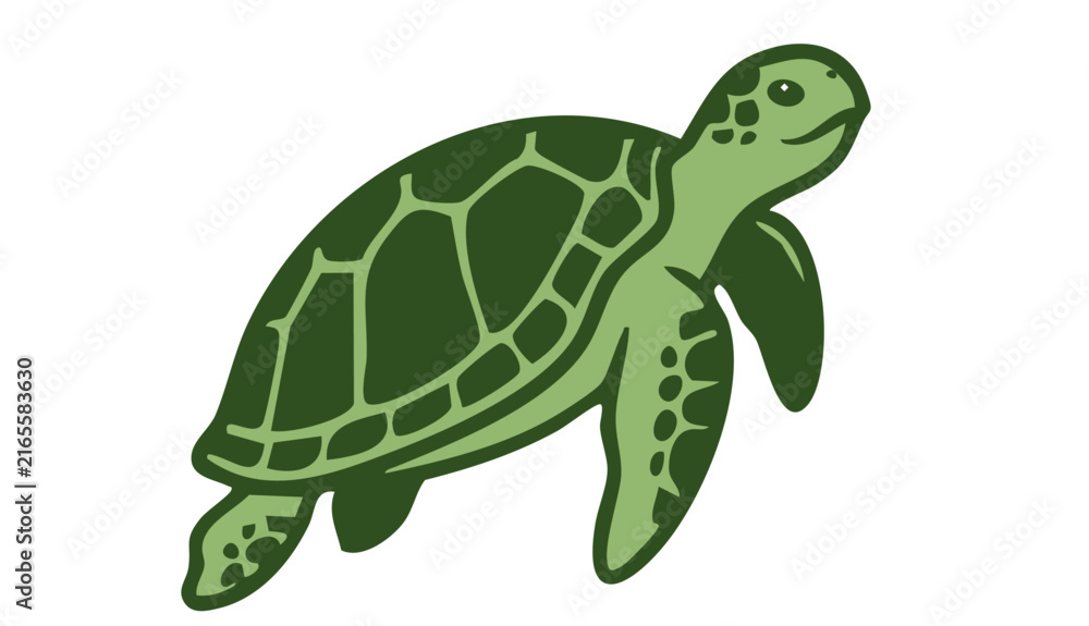 Fototapeta premium Green Sea Turtle Flat Vector Illustration Isolated on White Background