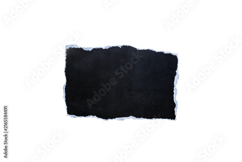 piece of blank black paper rectangle texture background torn and ripped on transparent background. document frame design