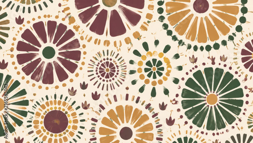 Hand painted floral geometric pattern in earthy colors