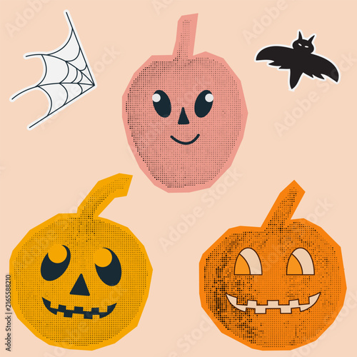 Halloween Pumpkins Halftone Collage Elements