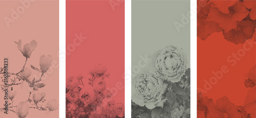 Vintage Floral Halftone Dot Texture Posters Cards