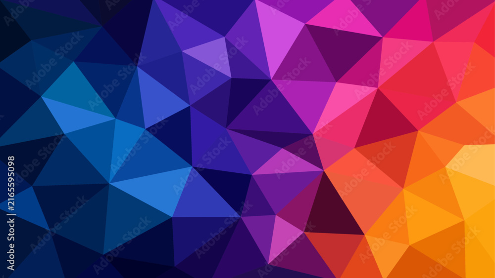 Fototapeta premium Dark Colorful Low Poly Geometric Background with Blue, Purple, Magenta, Pink and Orange Polygon Shapes
