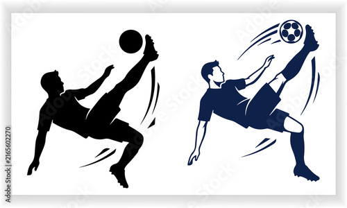 Soccer player silhouette jumping kick action sports tournament match vector