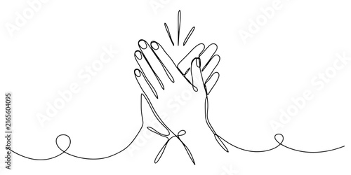Continuous line drawing of two hands pressed together in a gesture of prayer or thankfulness showing a simple and elegant artistic style for spiritual and mindful design concepts