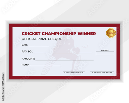 Cricket championship winner official prize cheque voucher template financial reward