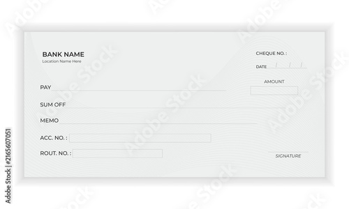 Blank bank check voucher template financial payment cash currency document design