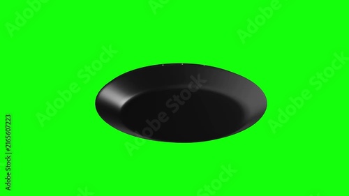 black plate or shallow bowl 3D animated on green screen background