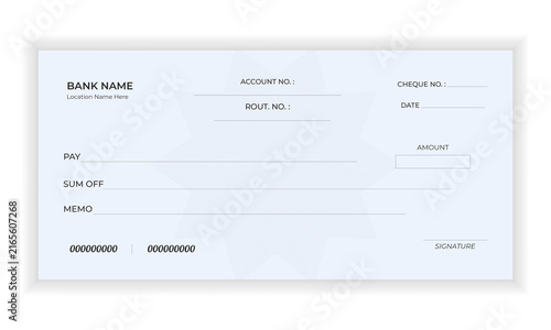 Blank bank cheque voucher template financial payment cash currency document design