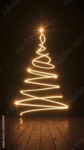 Glowing Christmas Tree Made of Light on Dark Background – Magical Festive Holiday Concept