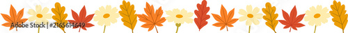 Autumn leaves and cosmos flower border flat vector illustration